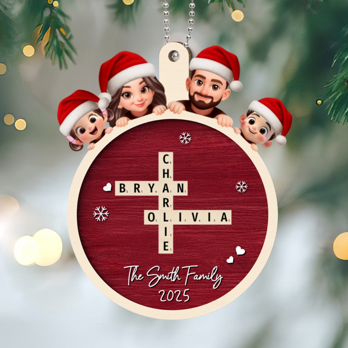 Grandkids Crossword Cute Kids Personalized 2-Layered Wooden Ornament, Christmas Gift for Granddaughter, Grandson