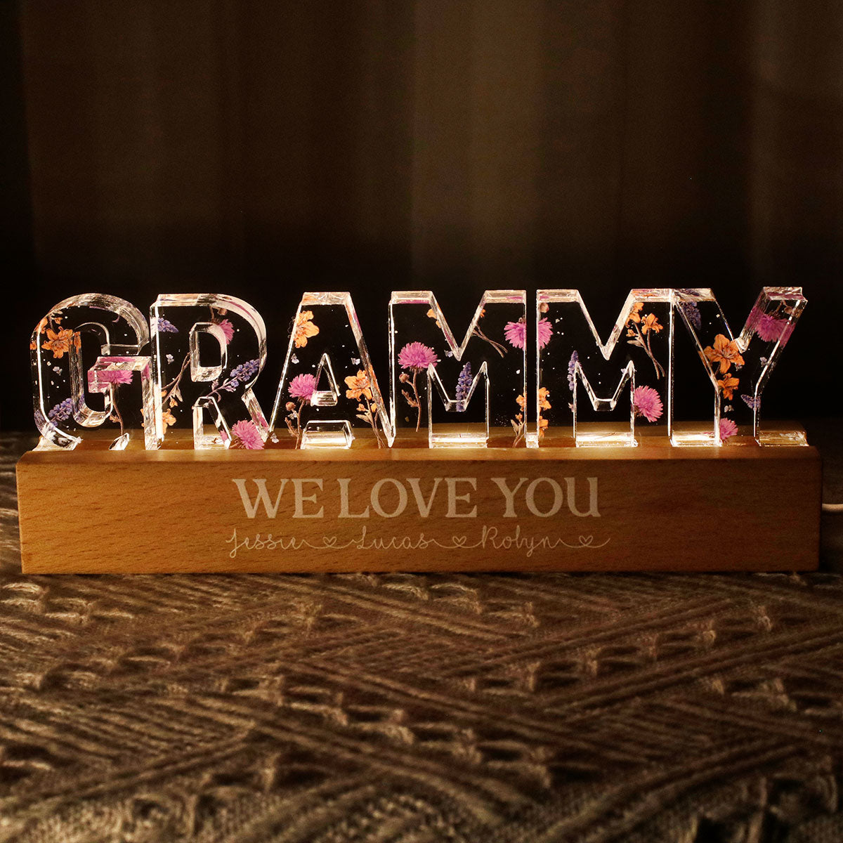 Custom Flower Printed LED Night Light, Birth Month Flower, Heartfelt Gift For Mom, Grandma