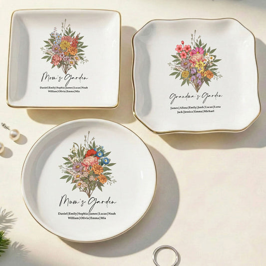 Custom Birth Flower - Mother's Day Gift For Mom From Daughter, Son - Personalized Jewelry Dish