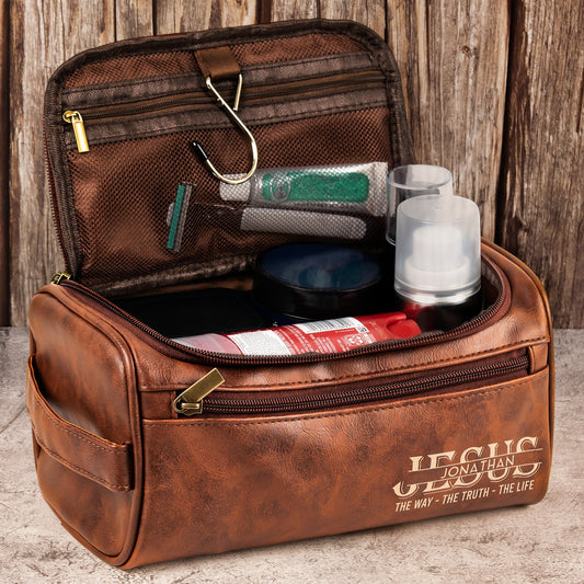 Custom Name Jesus The Way The Truth The Life - Personalized Leather Toiletry Bag