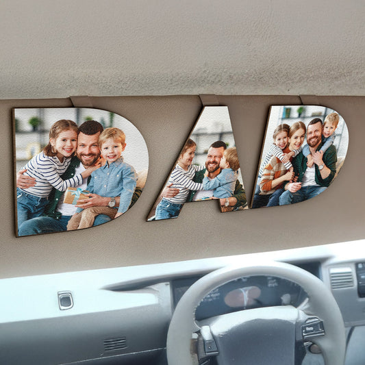 Father's Day Gifts, Custom Photo Dad, Mom Drive Safe - 3 Pieces - Personalized Wooden Photo Car Visor Clip Set