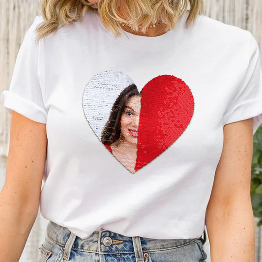 Custom Photo Shirt Funny Gift For Her/Him - Personalized Photo Sequin Shirt