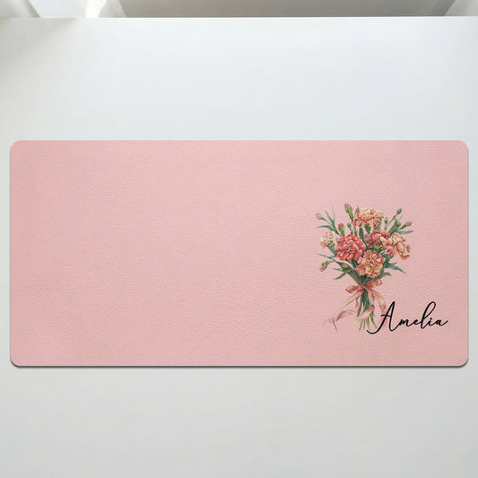 Custom Birth Flower & Name For Her, Coworkers, Friends, Teacher Ver 2 - Personalized Desk Mat