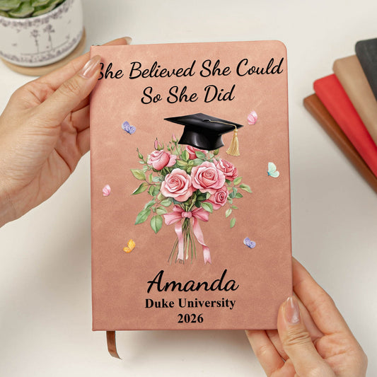 Custom Birth Month Flower Graduation - Personalized Leather Journal