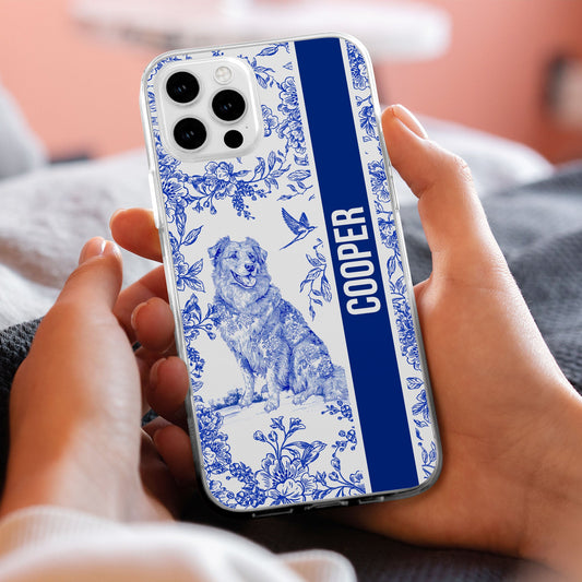 Custom Dog Breeds Toile De Jouy Chinoiserie Style - Personalized Clear Phone Case