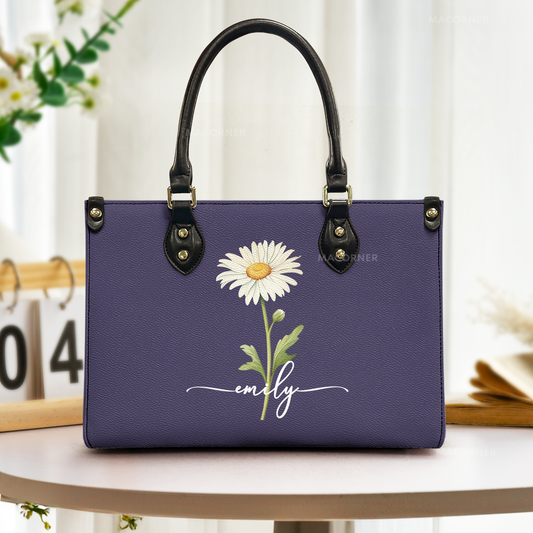 Custom Name & Birth Flower Birthday Gift For Her, Sisters, Daughter, Friends - Personalized Leather Bag