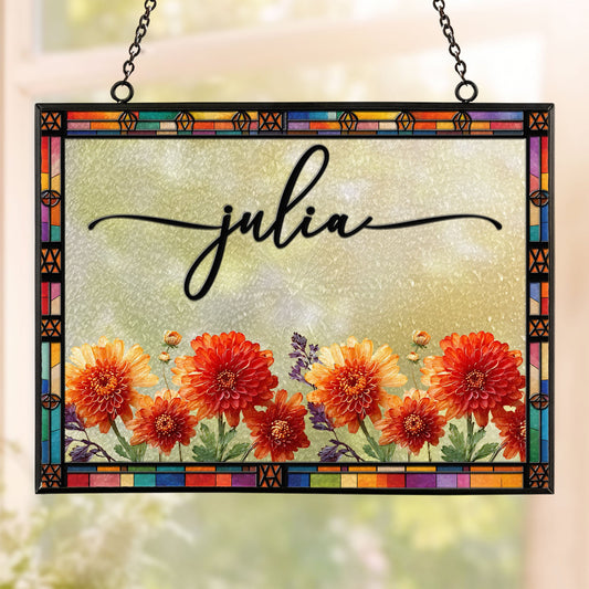 Custom Name Birth Flower Faux Pressed Flower - Personalized Window Hanging Suncatcher