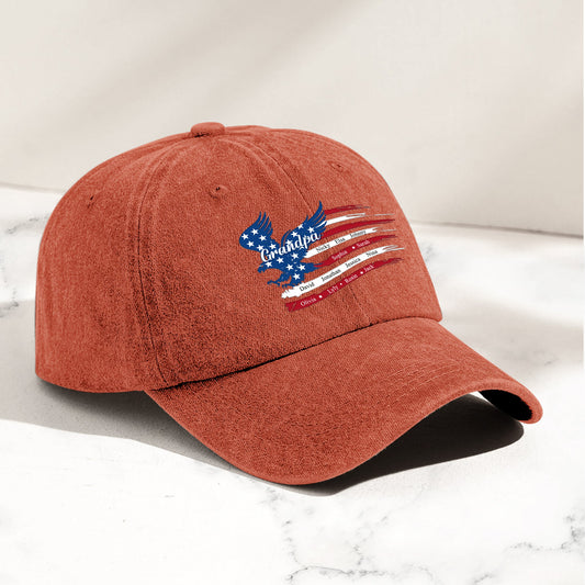 Father's Day Gifts, Custom Name Kids, American Flag, Father's Day Gift For Grandpa, Dad - Personalized Cap
