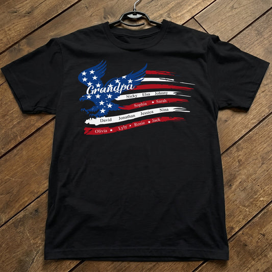Custom Name Kids, American Flag, Father's Day Gift For Grandpa, Dad - Personalized Shirt