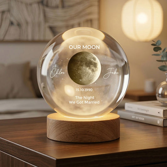 Custom Our Moon Phase, Romantic Crystal Ball Night For Her, Wife, Girlfriend - Personalized Night Light