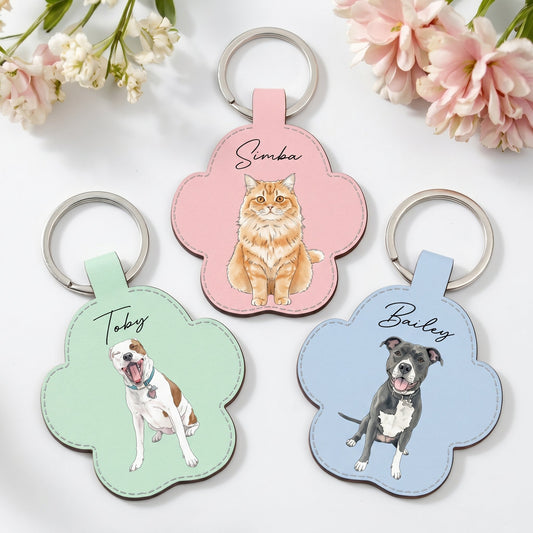 Custom Pet Portrait Gift For Dog Lover, Cat Lover Watercolor - Personalized Keychain
