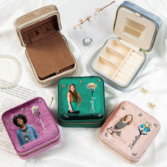 Custom Photo Birth Flower For Daughter Sister Friend - Personalized Jewelry Box