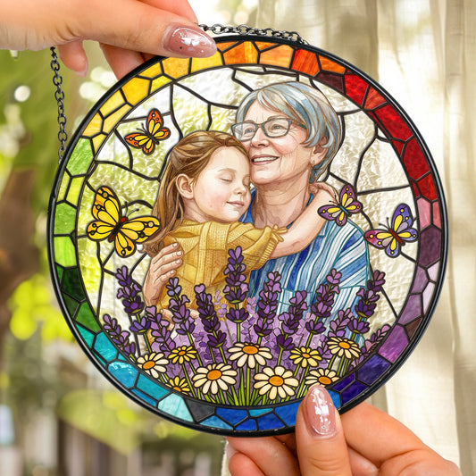 Custom Photo Portrait Stained Glass Gift For Mom, Wife, Grandma - Personalized Window Hanging Suncatcher