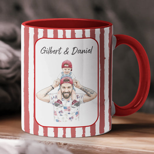 Father's Day Gifts, Custom Photo Watercolor Striped Pattern Father's Day Gift For Dad, Husband, Grandpa - Personalized Mug