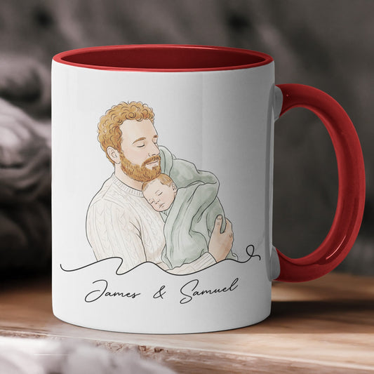 Father's Day Gifts, Custom Portrait Watercolor Father's Day Gift For Dad, New Dad, Husband - Personalized Mug