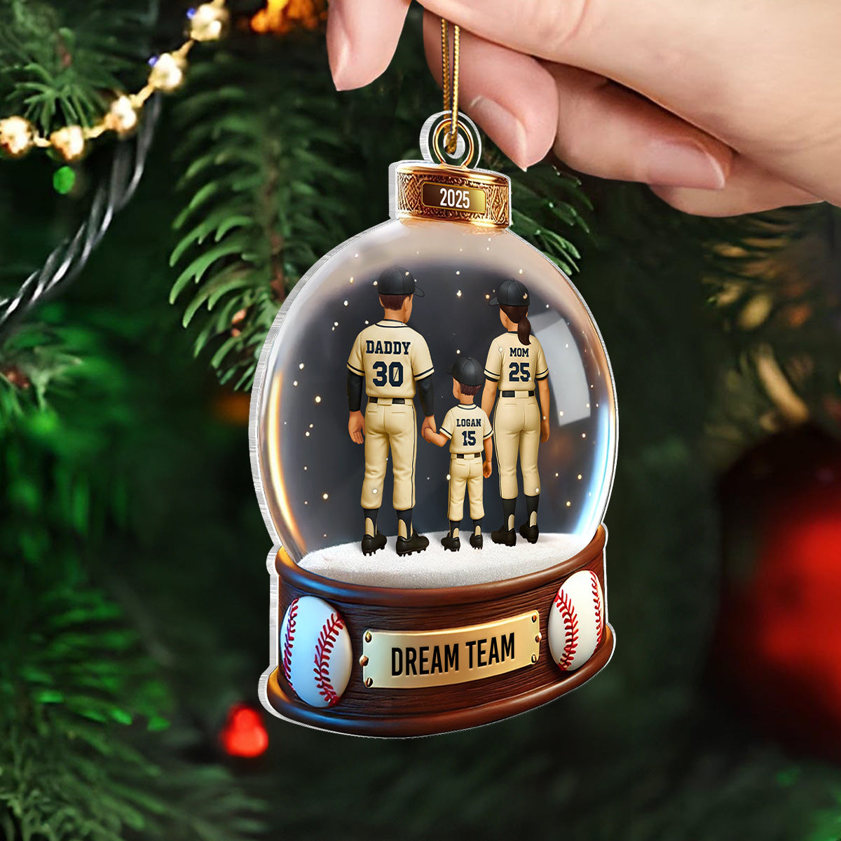 Baseball Family Sport Lover 3D Effect Personalized 2D Flat Acrylic Ornament