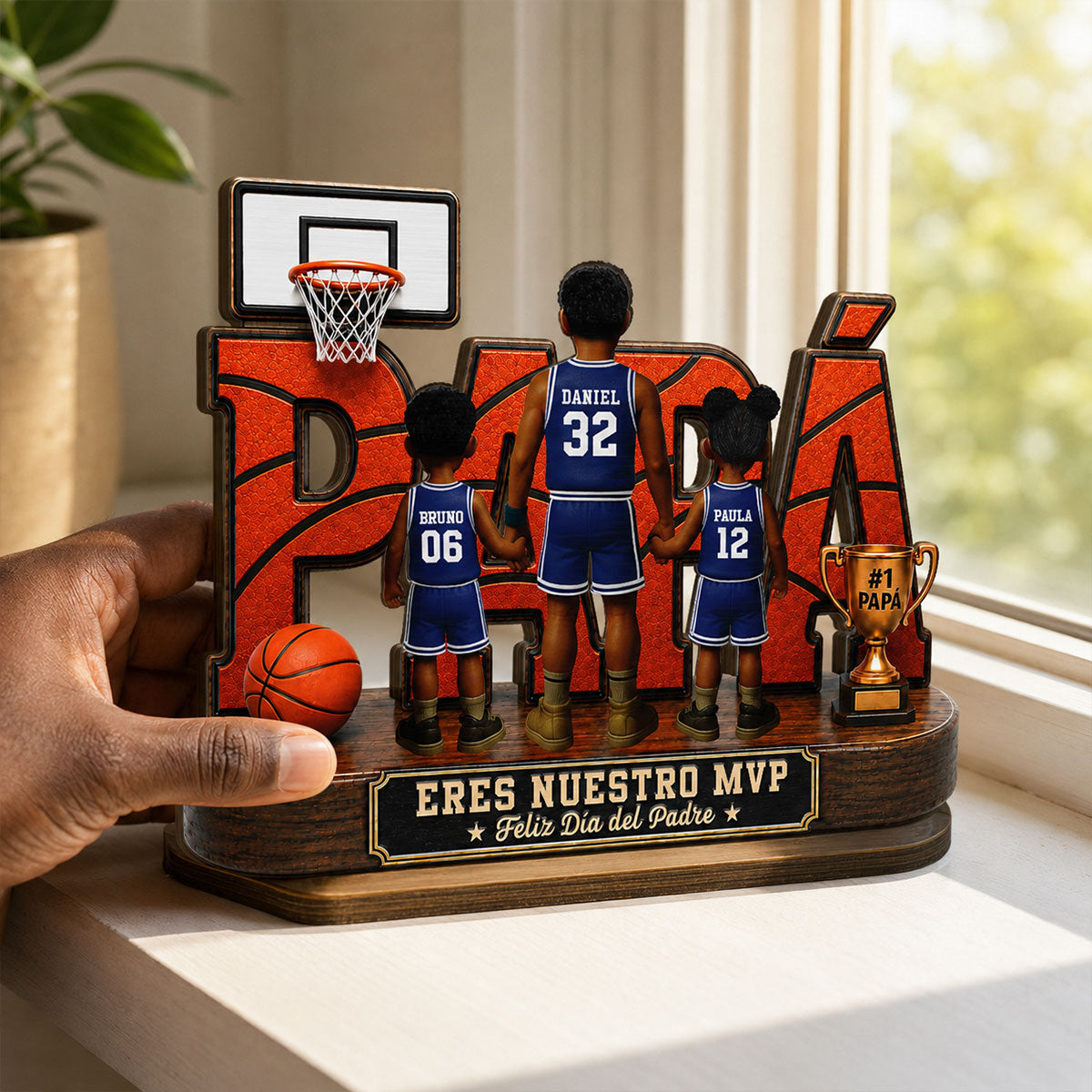 Leyenda Pap Basquetbolista, T Eres Nuestro MVP - Placa de Madera Personalizada de 2 Capas - Regalo del Da del Padre para Pap