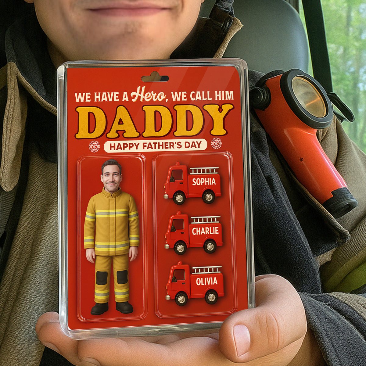 Firefighter Dad Hero Custom Figure 3D Effect Personalized Flat Acrylic Block Plaque, Unique Gift For Dad