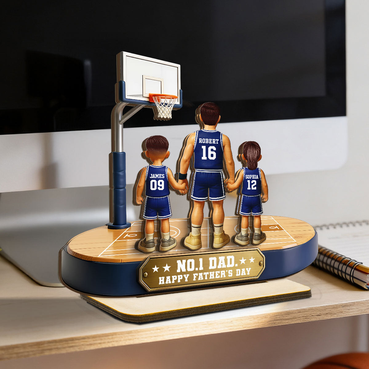 Daddy's Basketball Dream Team - Personalized 2-Layered Wooden Plaque - Gift For Basketball Dad