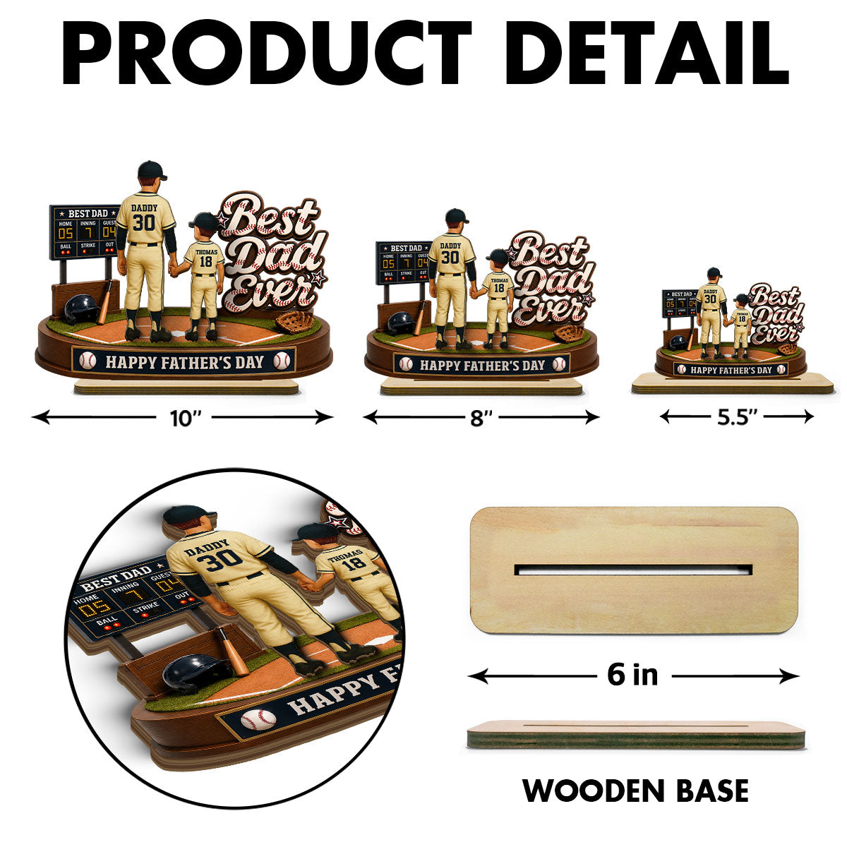 Best Baseball Dad Ever We Caught The Best Dad - Personalized 2-Layered Wooden Plaque - Gift For Dad, Husband