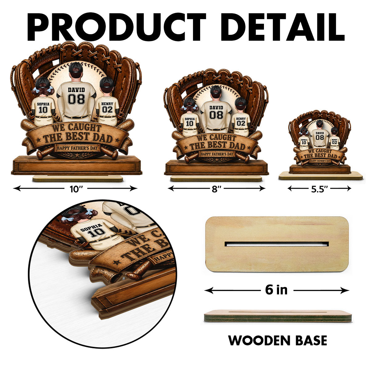 We Caught the Best Dad Fathers & Children Sitting - Personalized 2-Layered Wooden Plaque - Gift for Husband, Dad