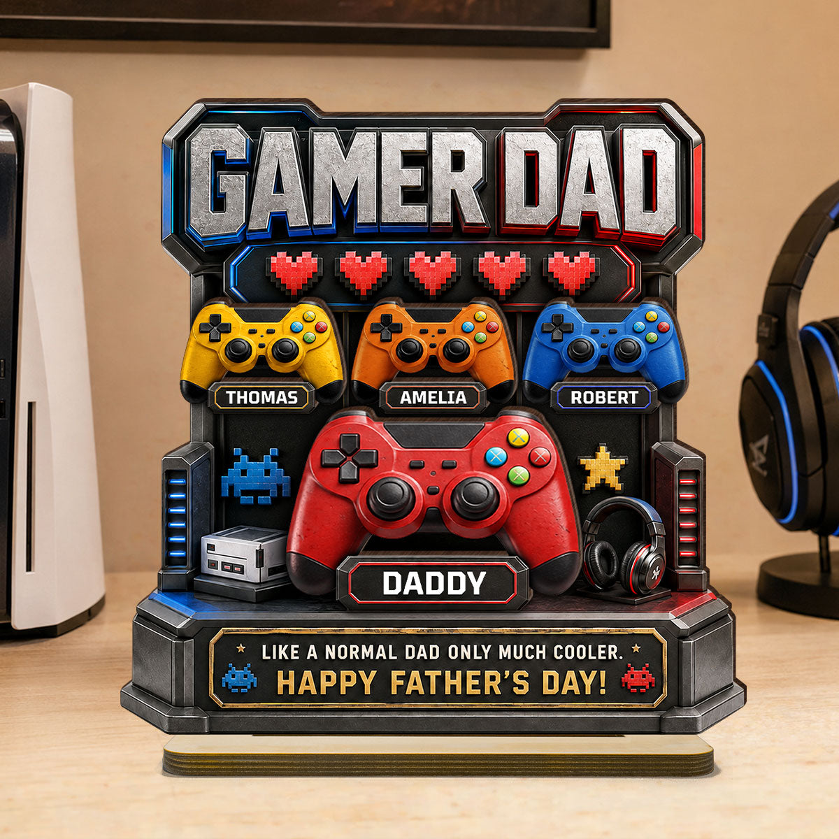 Gamer Dad Much Cooler - Personalized 2-Layered Wooden Plaque - Gift for Dad, Husband