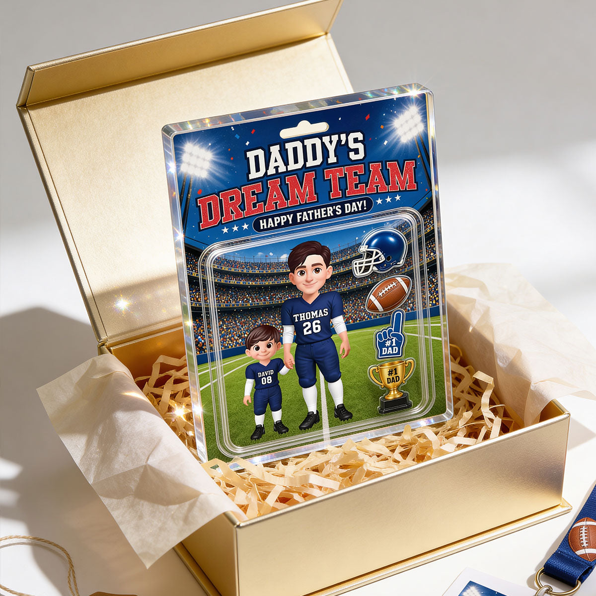 American Football Dad Daddy's Dream Team - Personalized Acrylic Block Plaque - Gift For Football Dad, Husband
