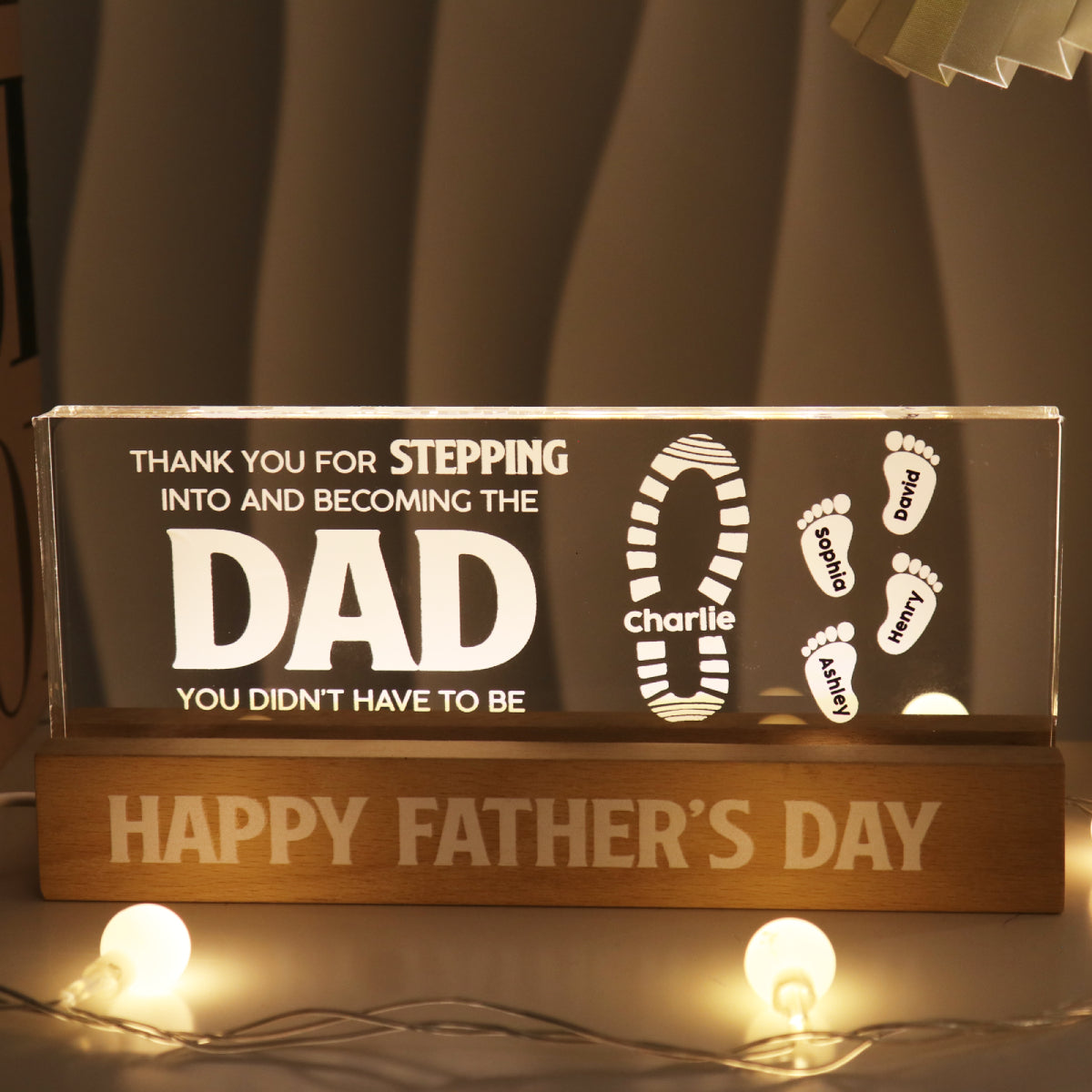 Stepdad Thank You For Stepping In Father‘s Day Gift Personalized Block LED Night Light