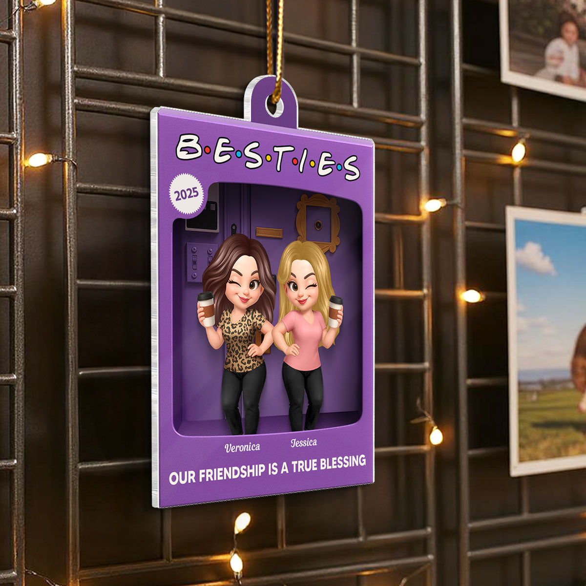 Besties Personalized Acrylic Ornament - Purple Toy Box Style Christmas Gift