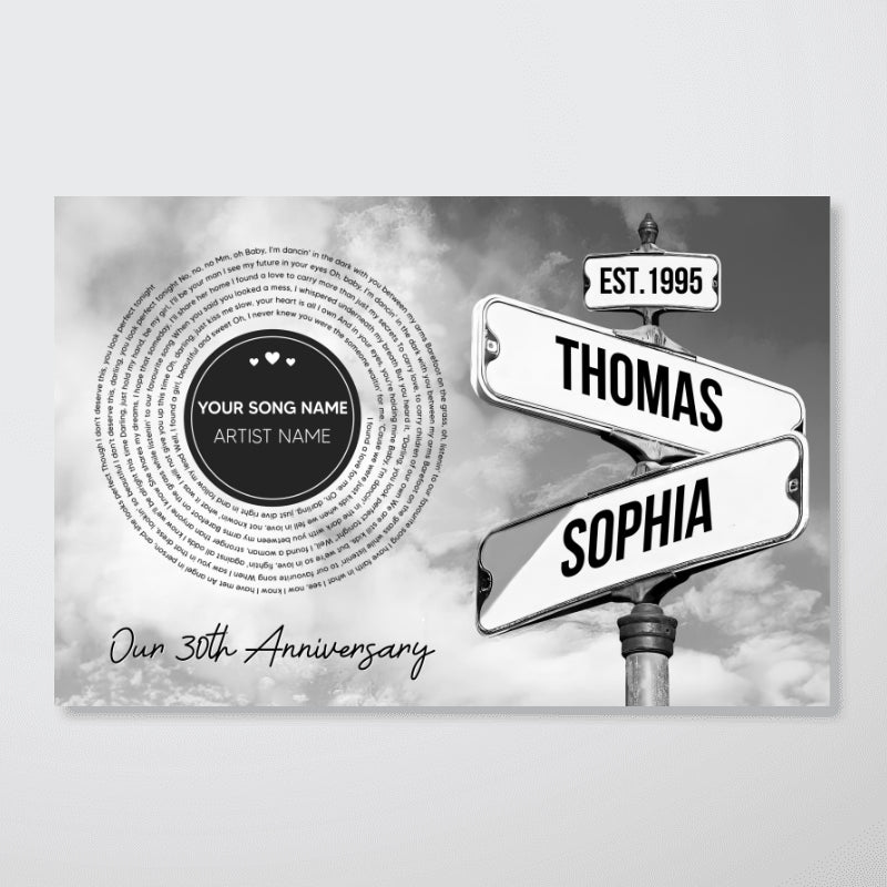 Vintage Crossroads Street Sign Song Lyrics Art Personalized Poster, Anniversary Gift For Girlfriend Boyfriend Wife Husband