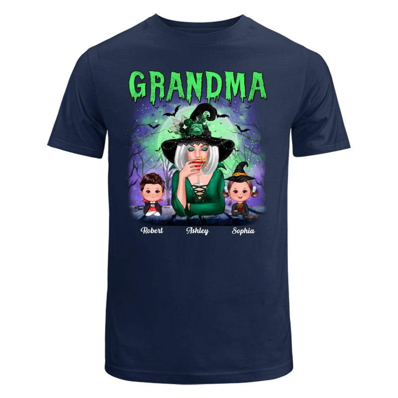 Halloween Neon Green And Purple Grandma With Grandkids Personalized Shirt