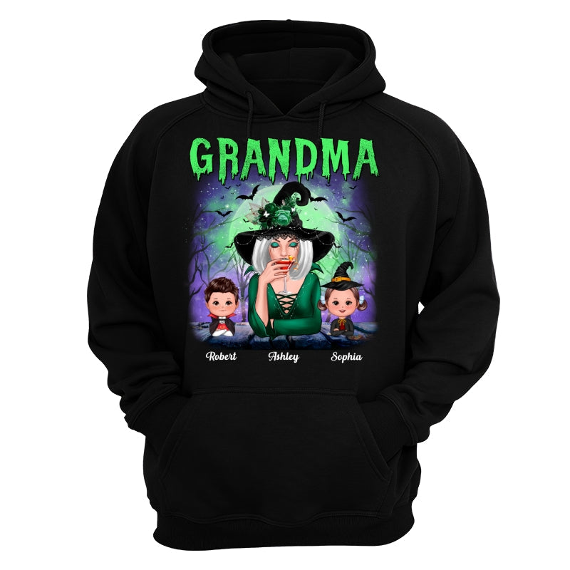 Halloween Neon Green And Purple Grandma With Grandkids Personalized Shirt