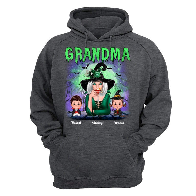 Halloween Neon Green And Purple Grandma With Grandkids Personalized Shirt