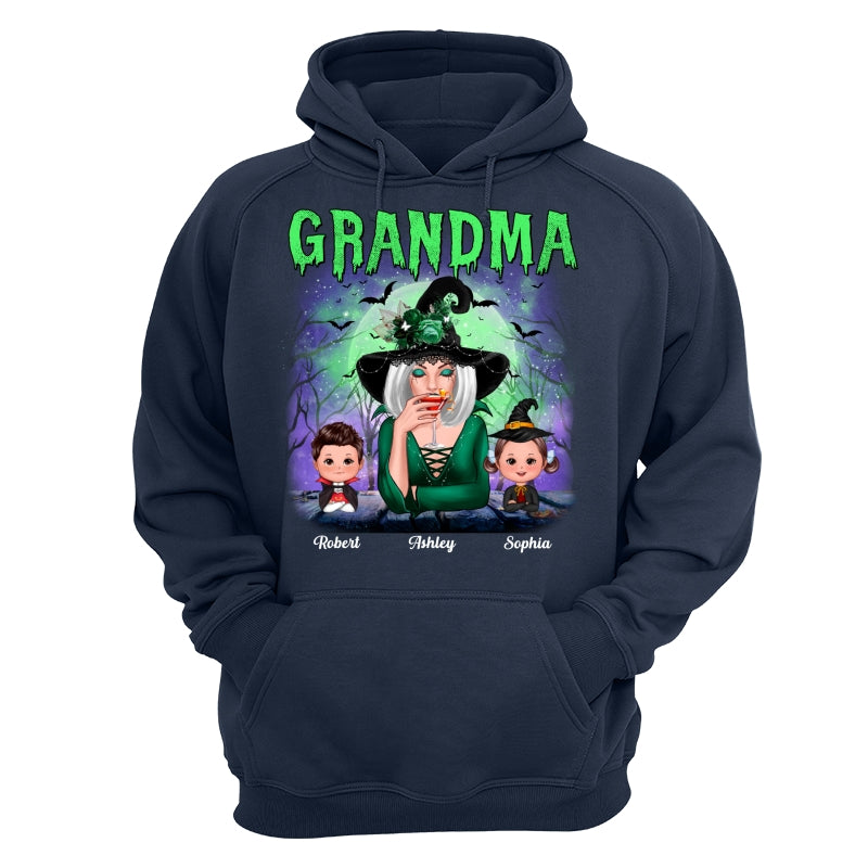 Halloween Neon Green And Purple Grandma With Grandkids Personalized Shirt