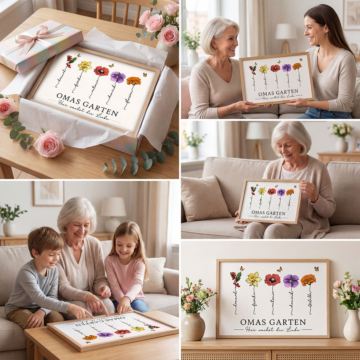 Omas Garten mit Geburtsblumen – Personalisiertes Poster – Muttertagsgeschenk fr Oma