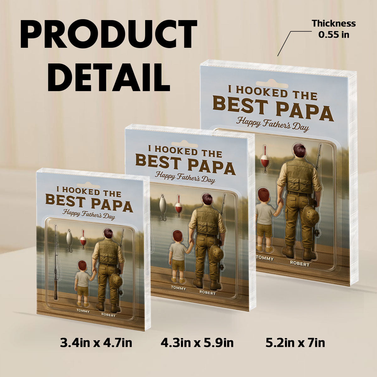 Dad And Kids Fishing Together Custom Figure Personalized Acrylic Block Plaque, Gift For Fishing Dad, For Grandpa, For Husband