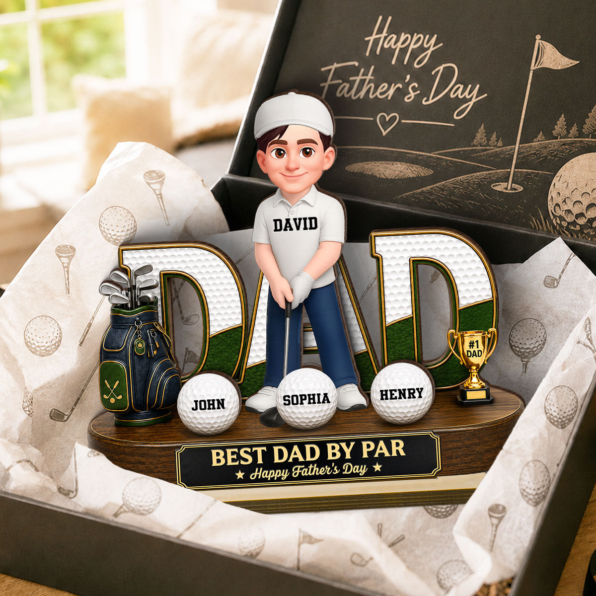 Golf Dad Legend Best Dad By Par - Personalized 2-Layered Wooden Plaque - Gift For Dad