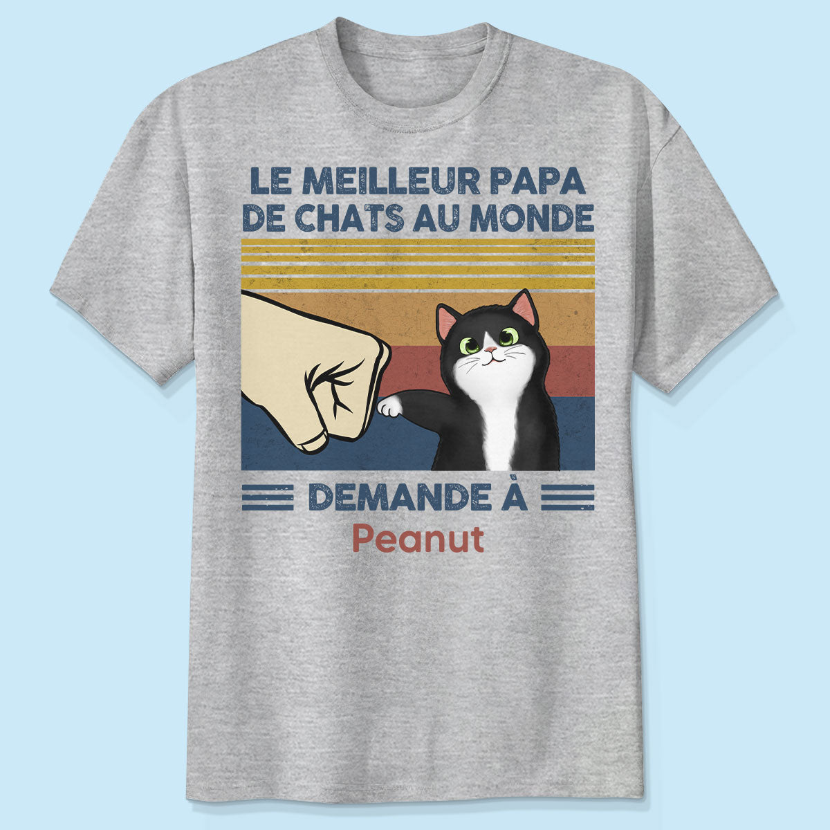 Cadeau parfait pour les papas de chats – T-shirt personnalis avec check de poing avec votre chat