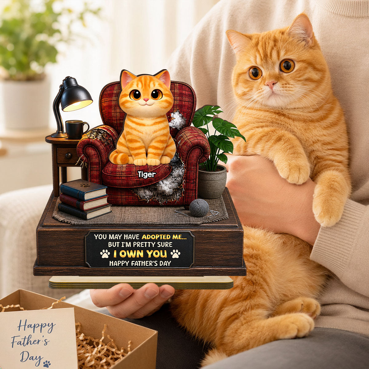 Pretty Sure We Own You - Personalized 2-Layered Wooden Plaque - Funny Gift for Cat Dad