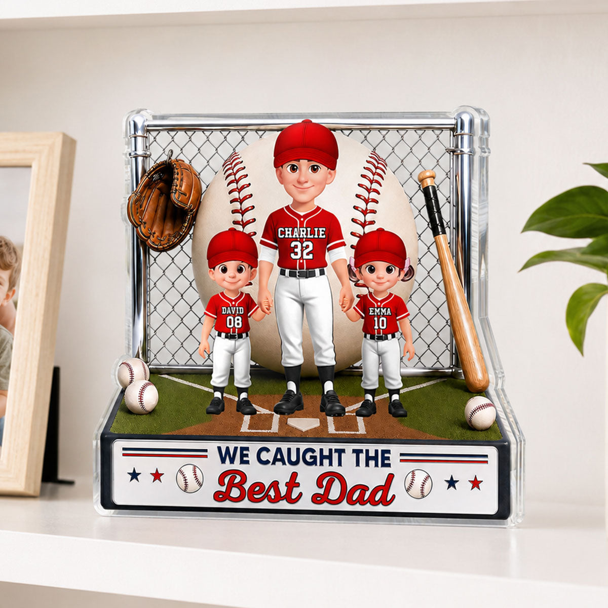 Baseball Dad And Kids We Caught The Best Dad - Personalized Acrylic Block Plaque - Gift For Dad, Husband