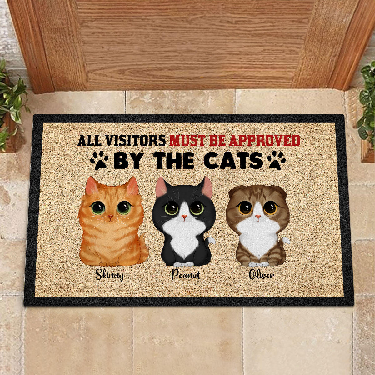 Watercolor Cute Cats All Visitors Must Be Approved Personalized Doormat