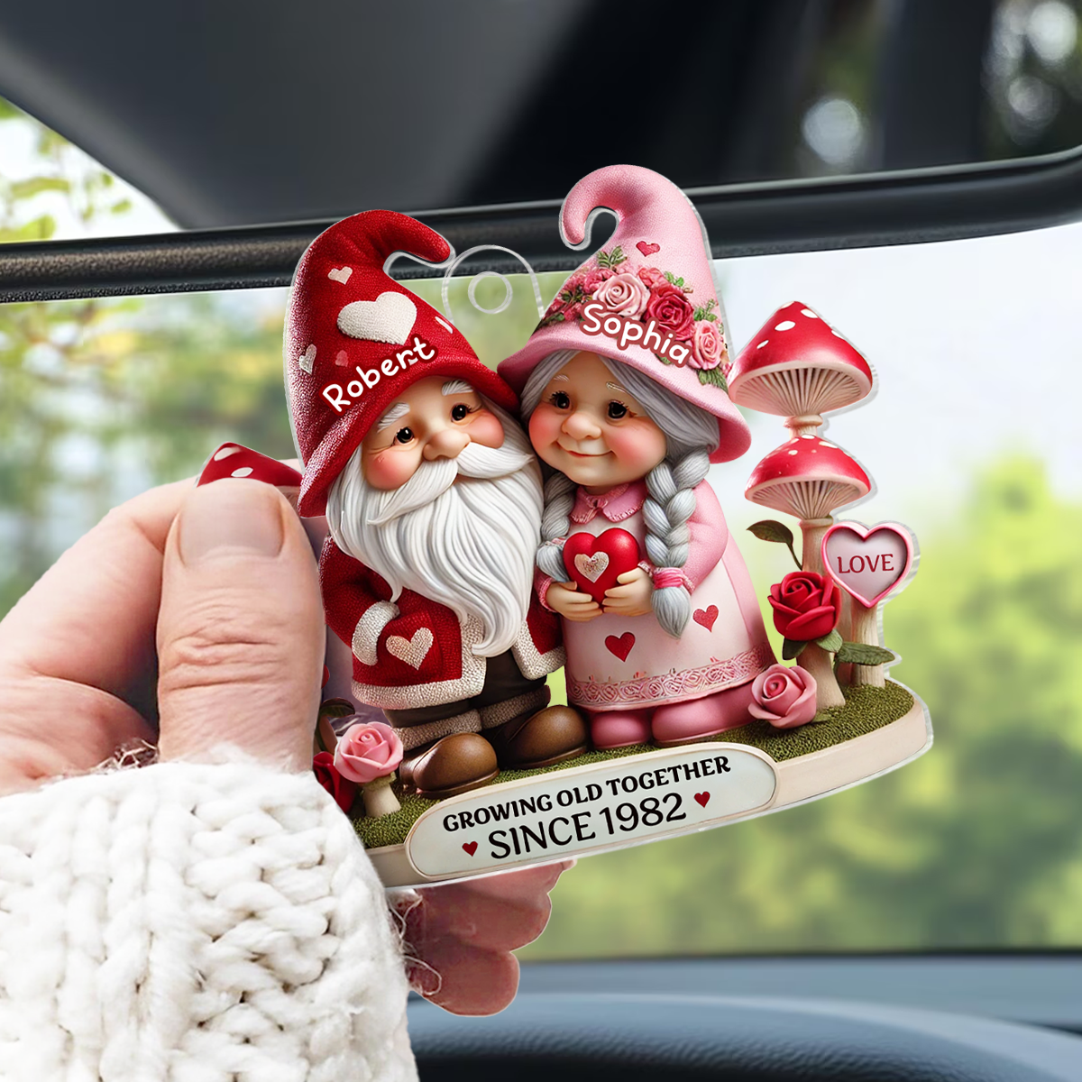 Gnome Mushroom Old Couple Gift for him, Gift for her, Personalized Acrylic Car Hanger