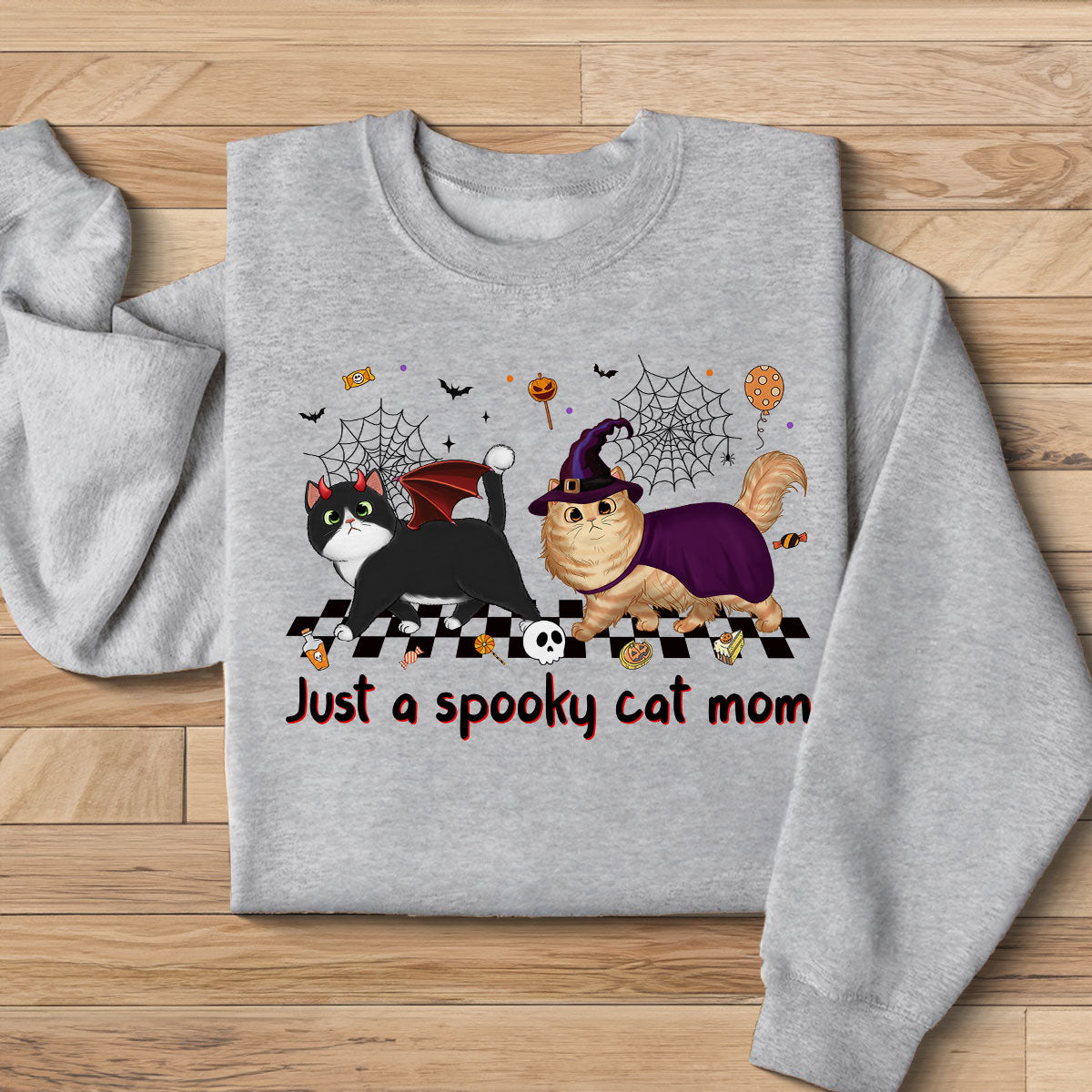 Just A Spooky Cat Mom Fluffy Cat Personalized Sweatshirt, Halloween Costume For Cat Lover