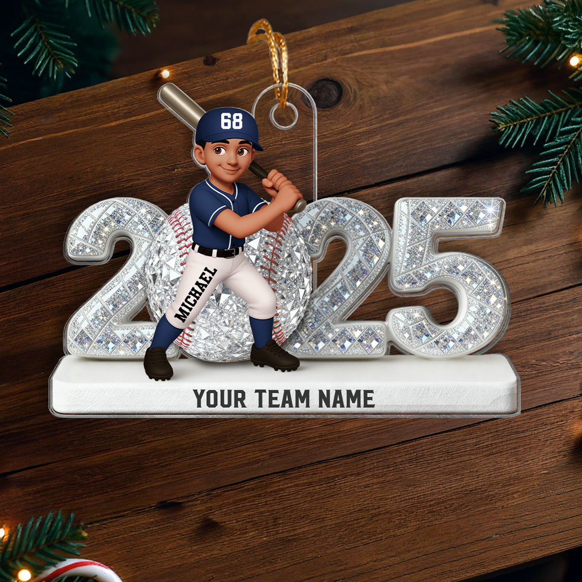 3D Shining Effect Christmas Baseball Player - Personalized Acrylic Ornament - Christmas Gift For Baseball Players