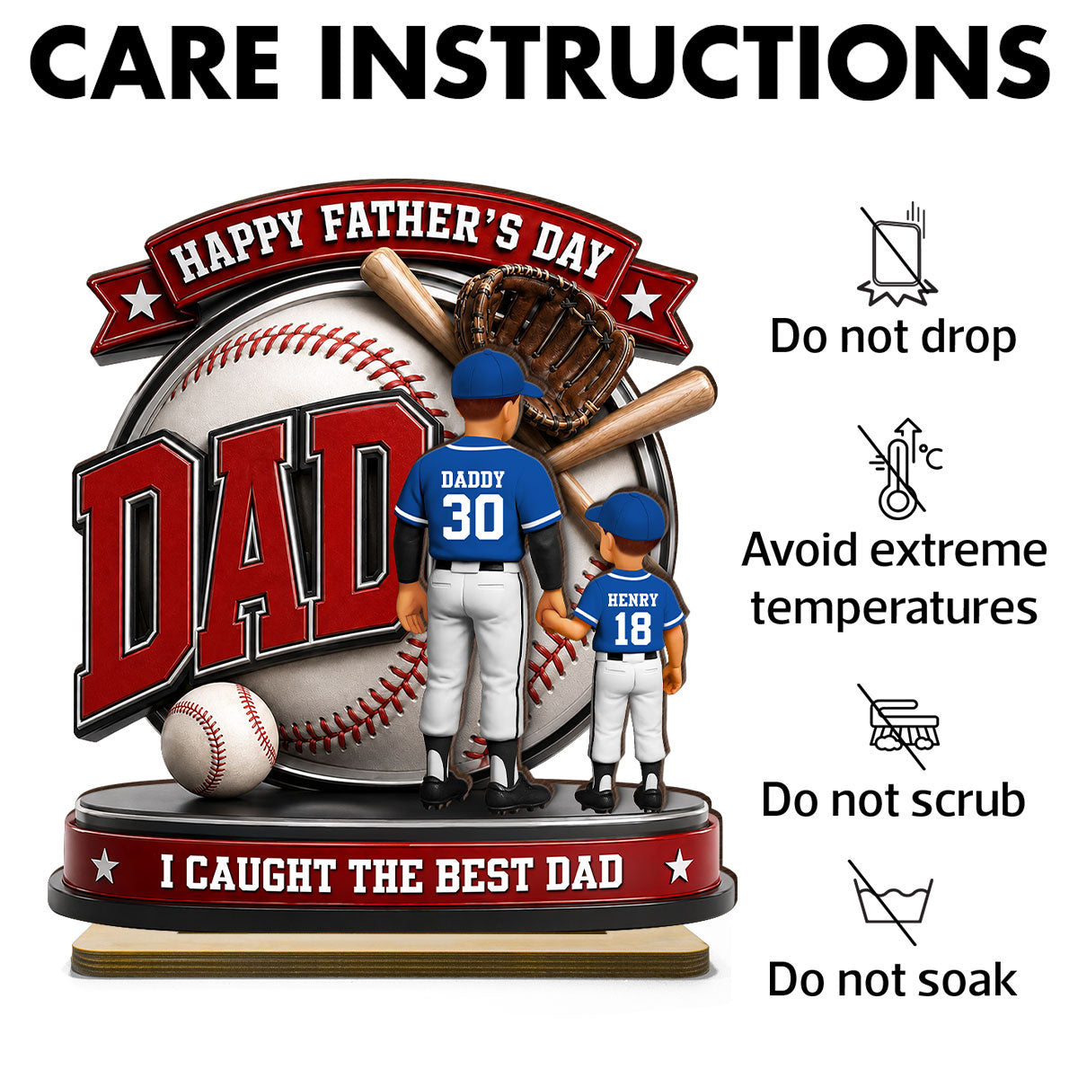 Baseball Dad Home Run Hero - Personalized 2-Layered Wooden Plaque - Gift For Dad, Husband
