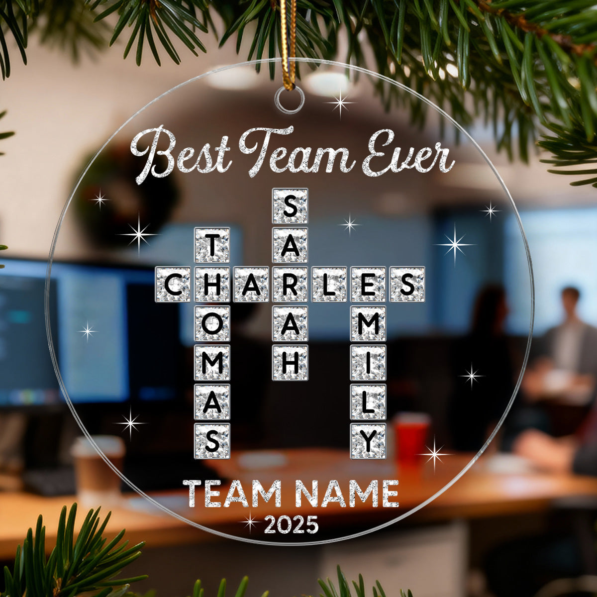 Best Team Ever Shining Effect Crossword Puzzle - Personalized Acrylic Ornament - Coworkers, Colleagues Gift Exchange