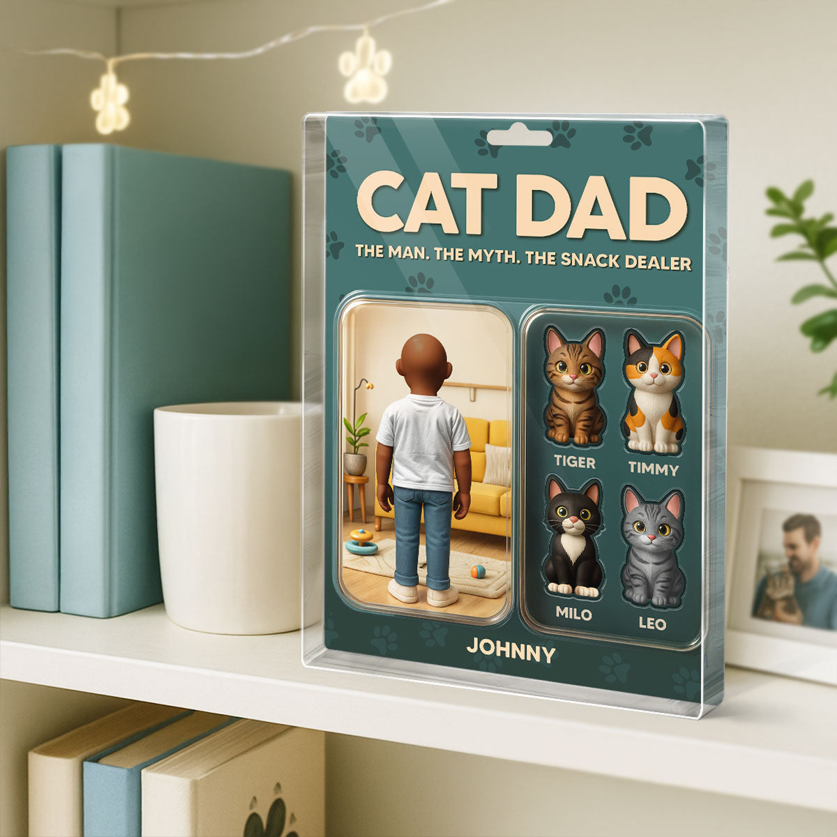 Cat Dad Cartoon Figures Style Personalized Acrylic Block Plaque, Gift for Cat Lover
