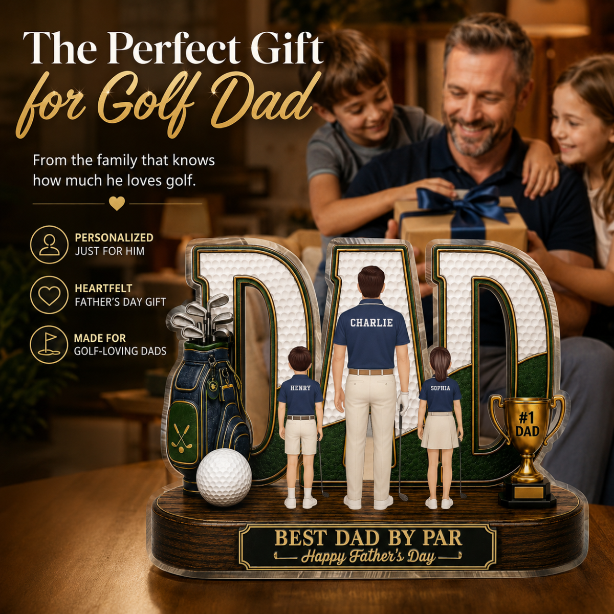 Golf Dad Legend Best Dad By Par - Personalized Acrylic Block Plaque - Unique Trending Gift For Dad