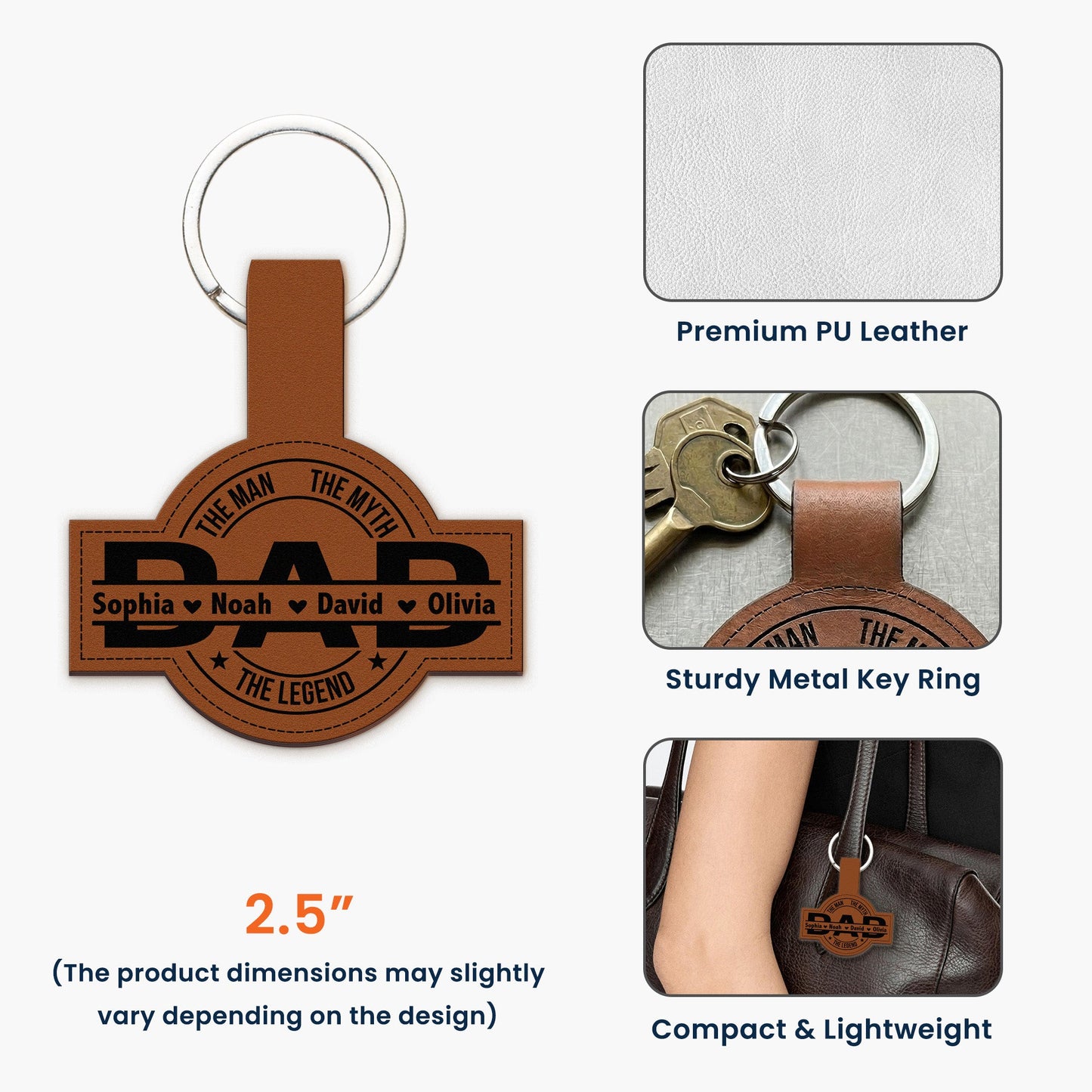 Father's Day Gifts, Dad, Papa, Grandpa, Pop The Man, The Myth, The Legend With Kid's Names - Personalized Keychain