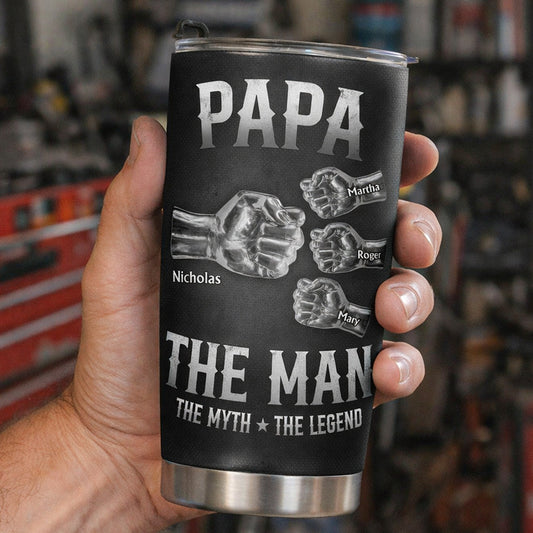 Father's Day Gifts, Dad The Man The Myth The Legend - Fist Bump With Kids Names - Personalized Tumbler
